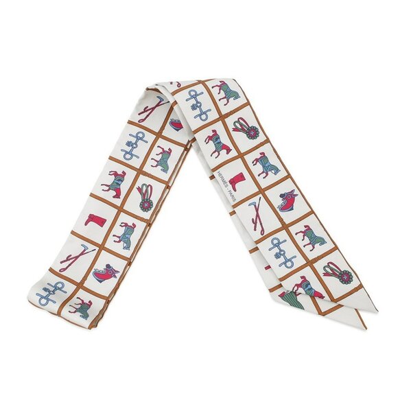 HERMES Twilly Couvertures et Tenues de jour Silk100% Cream/Blanc/Rose - Picture 2 of 8